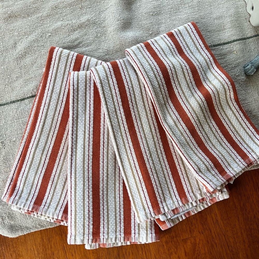 Williams Sonoma Orange and White Striped Kitchen Towels